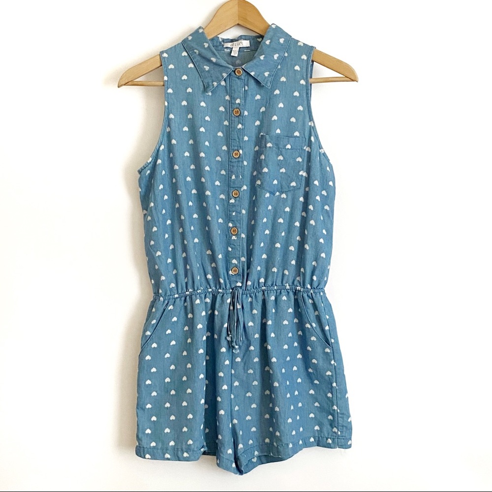 dELiA*s Chambray Heart Printed Romper Size M